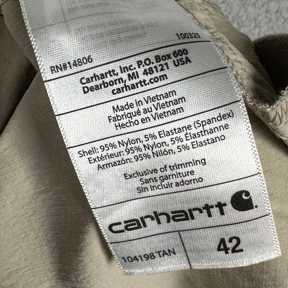 Carhartt Shorts Mens 42 Tan Relaxed Fit Cargo Workwear Hiking Outdoor Stretch